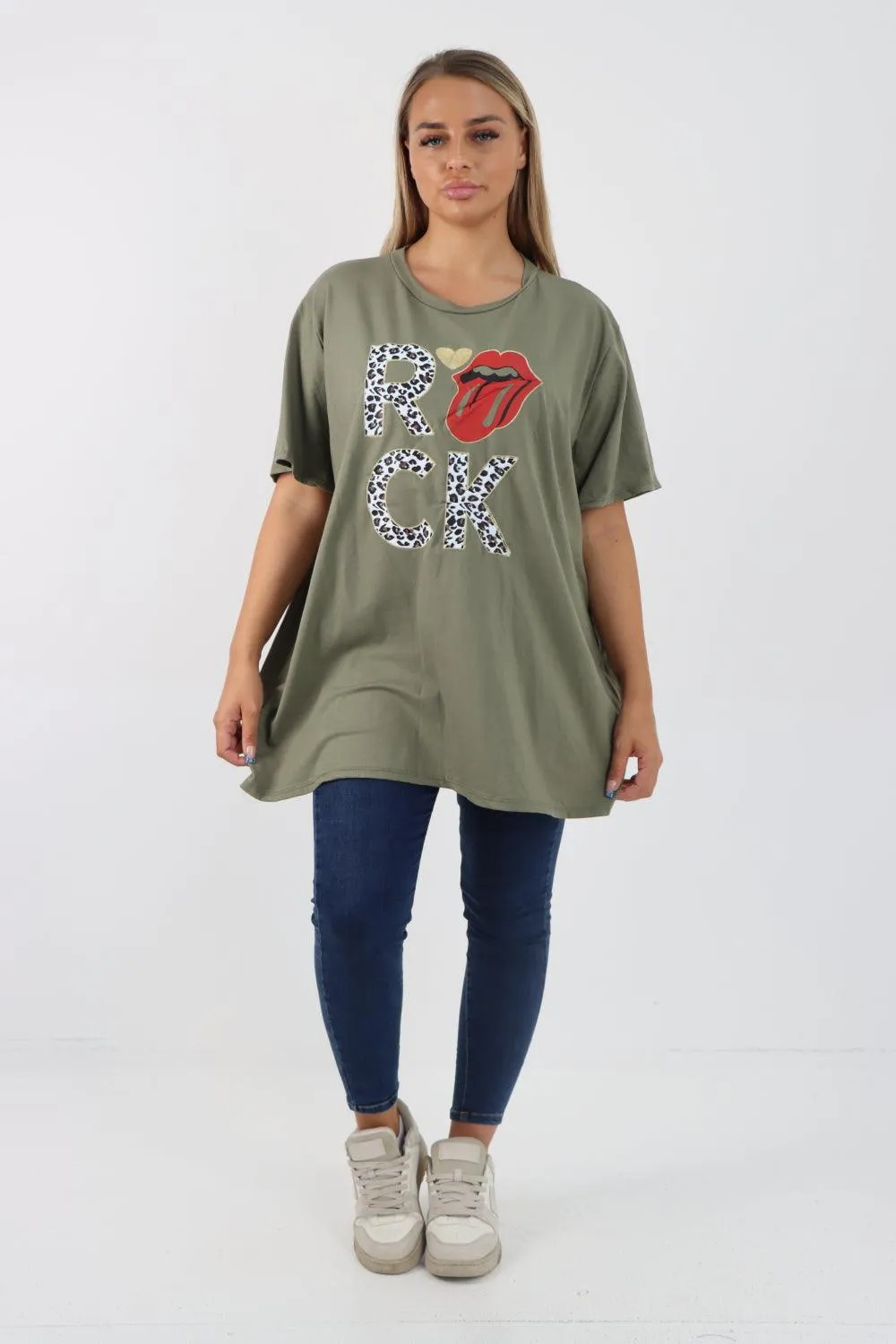 Rock Print Short Sleeve Tunic Top