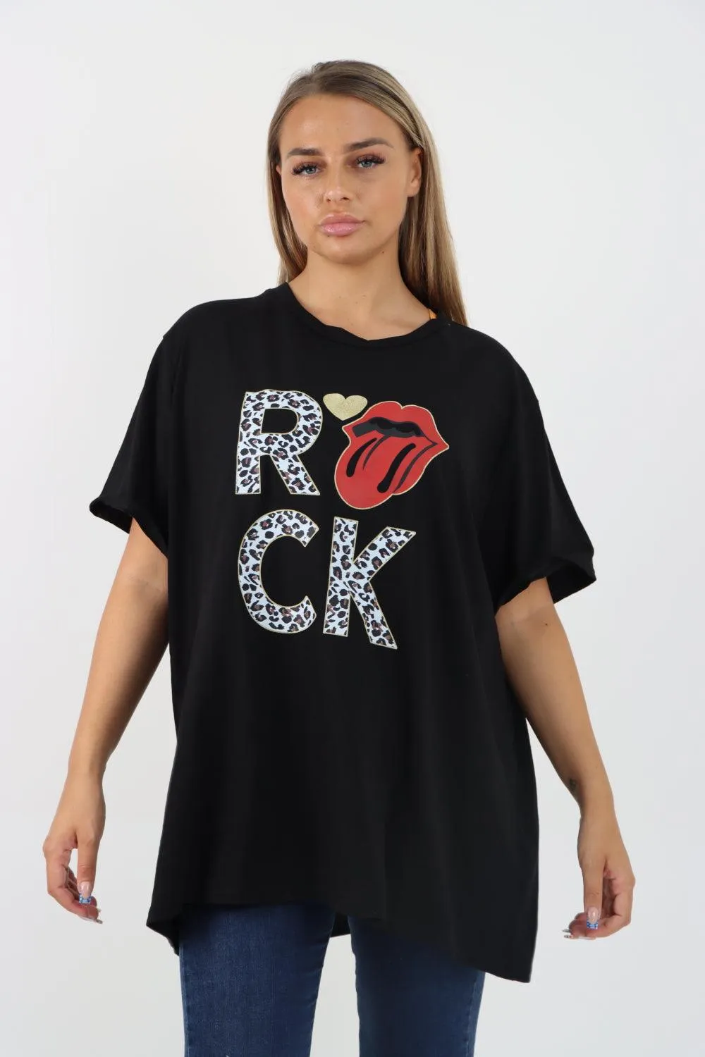 Rock Print Short Sleeve Tunic Top
