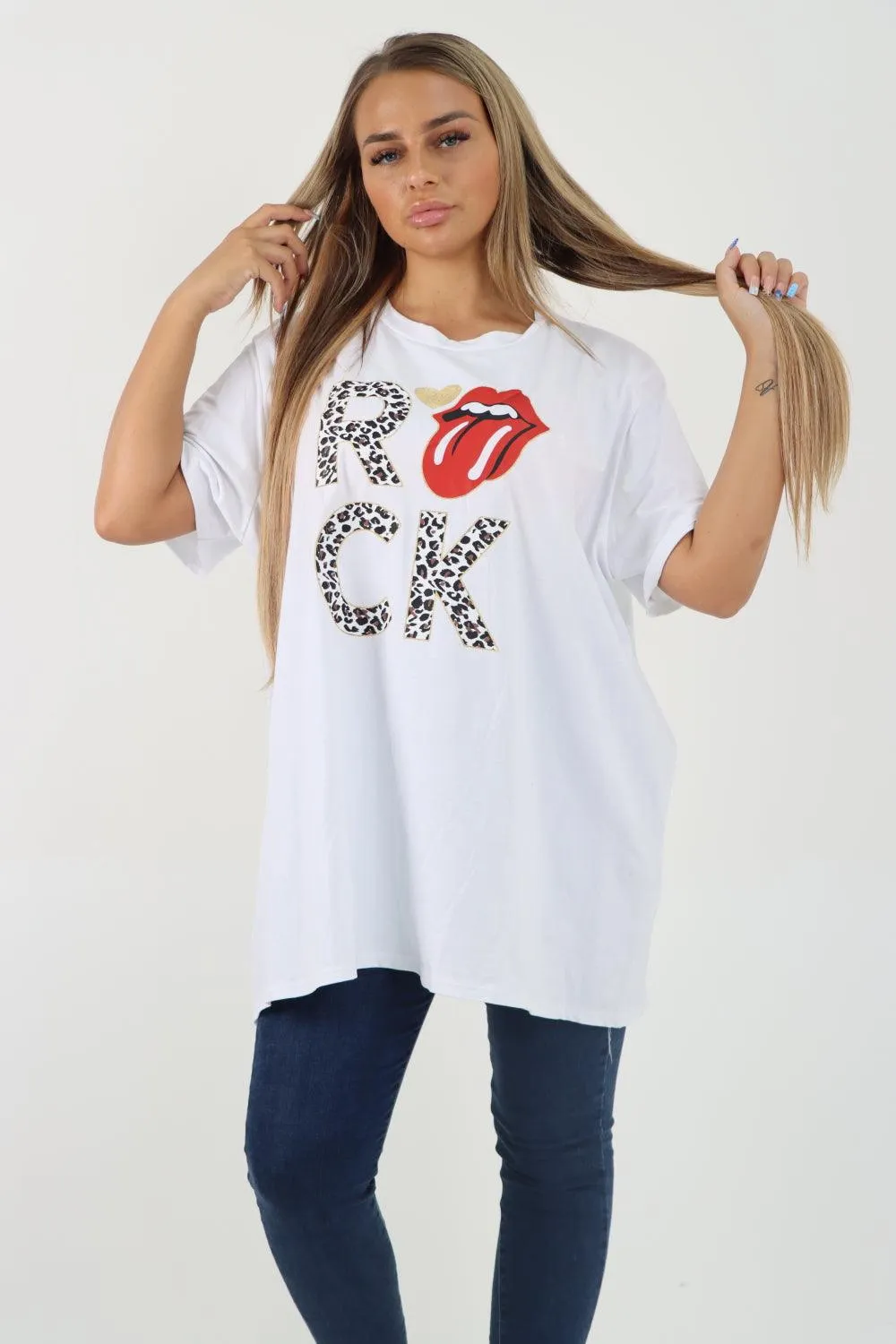 Rock Print Short Sleeve Tunic Top
