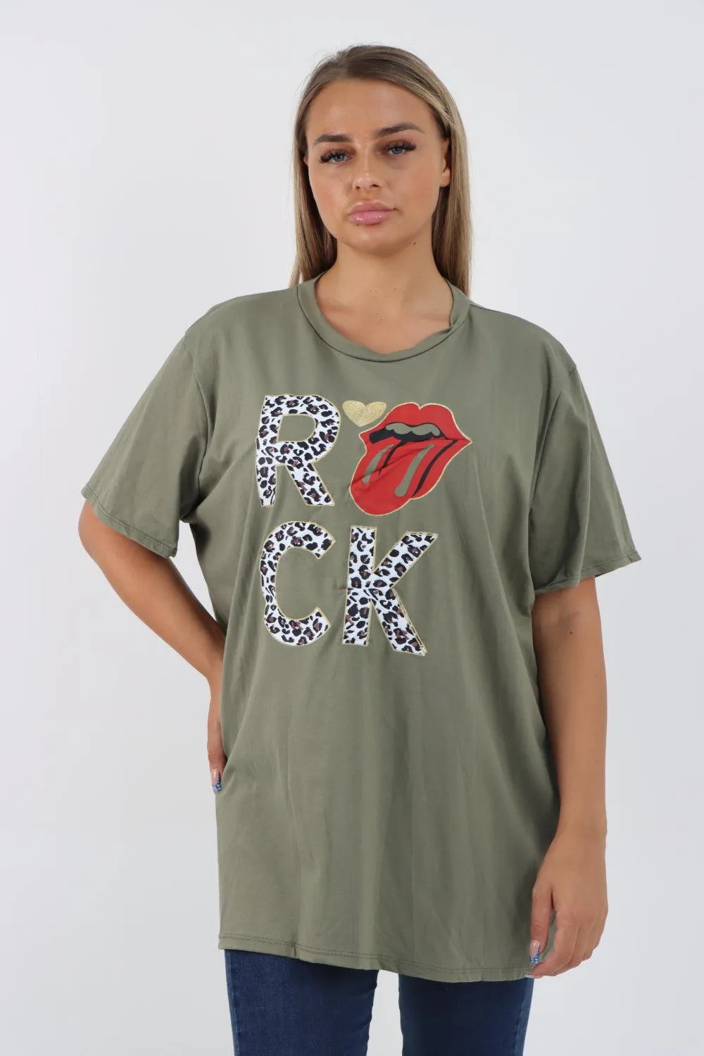 Rock Print Short Sleeve Tunic Top