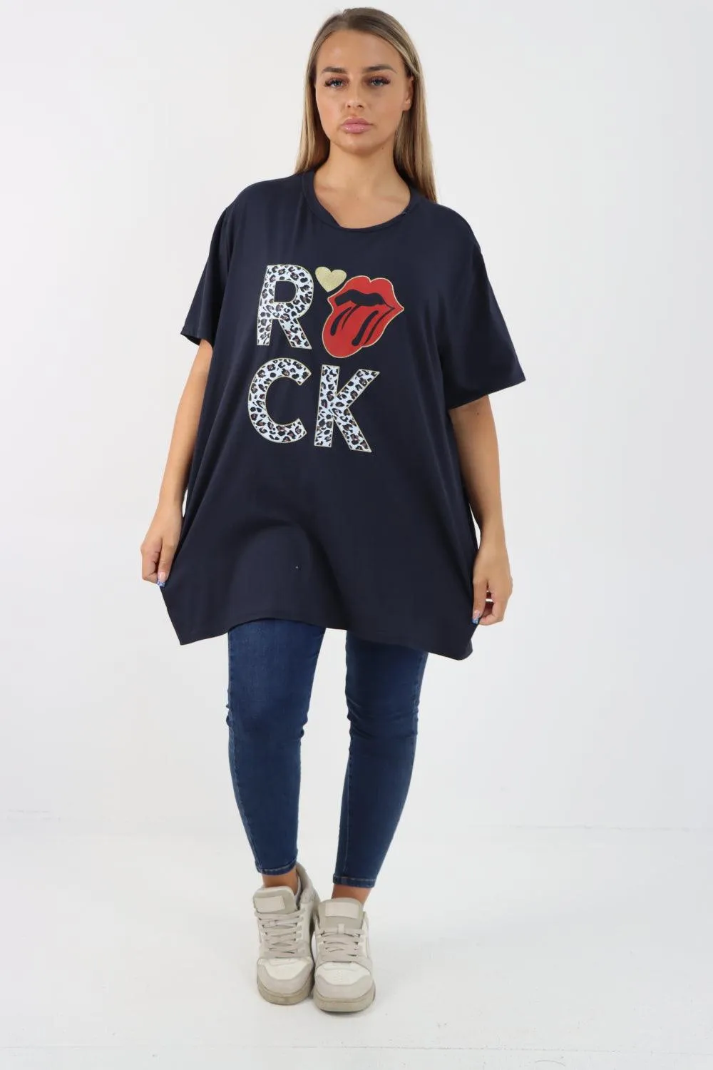 Rock Print Short Sleeve Tunic Top