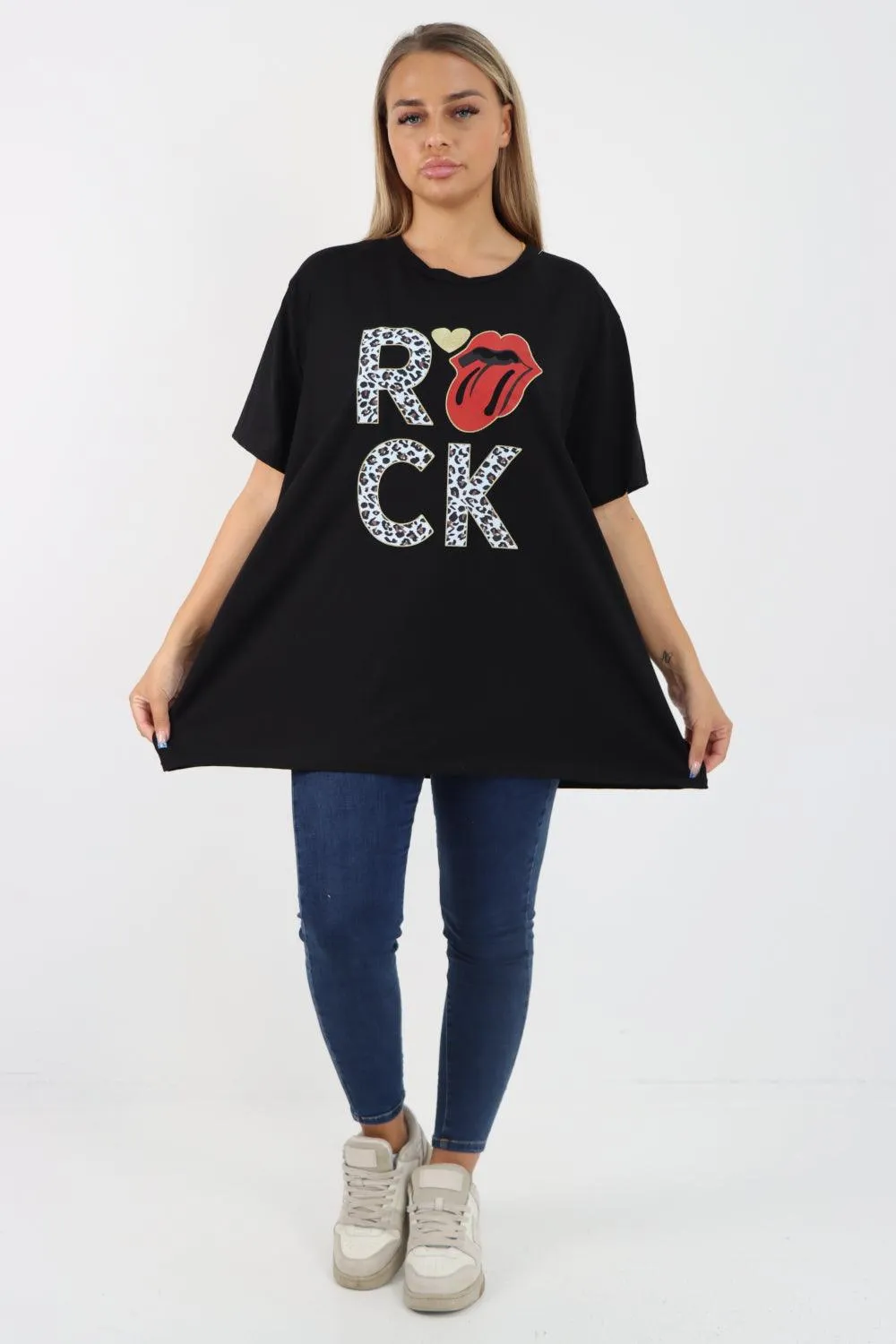 Rock Print Short Sleeve Tunic Top