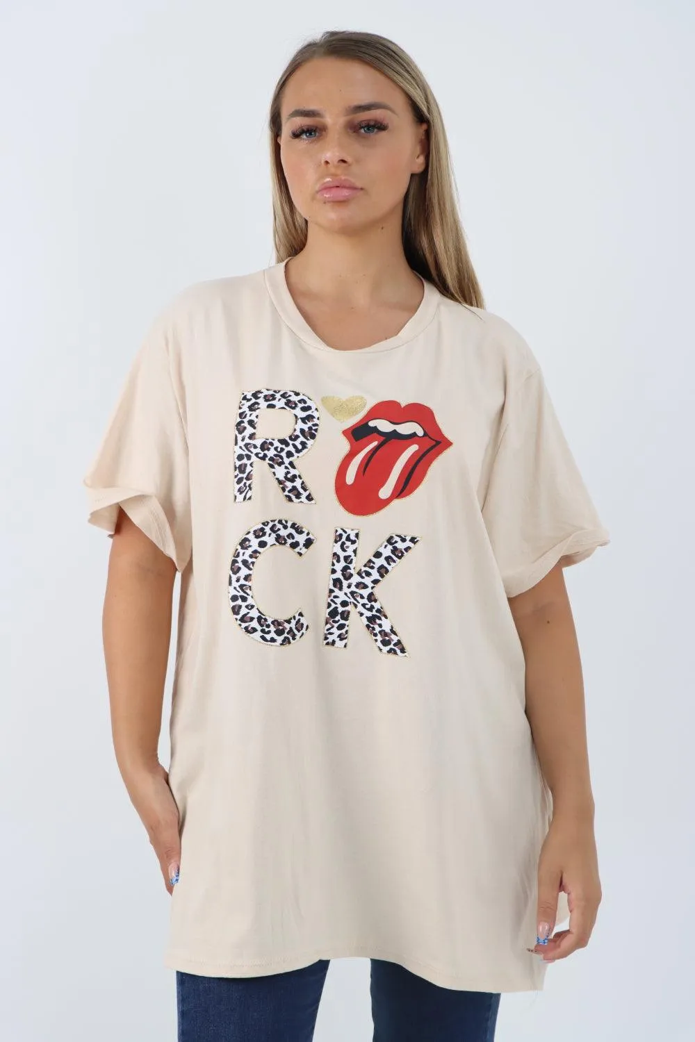 Rock Print Short Sleeve Tunic Top