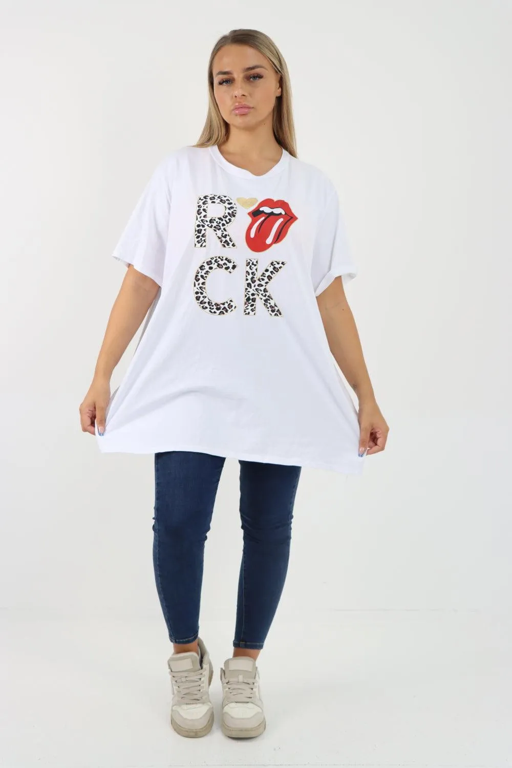 Rock Print Short Sleeve Tunic Top