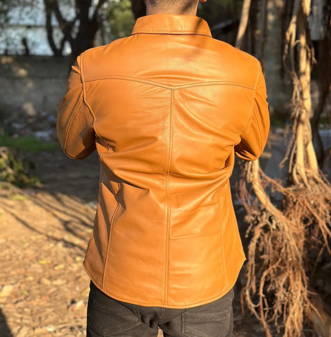 Rocky Genuine Tan Leather Shirt Jacket Men Biker Motorcycle