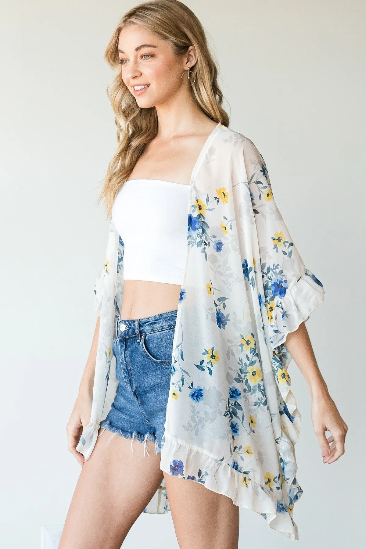 Ruffle Trim Lightweight Kimono
