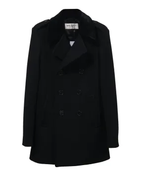 Saint Laurent Double-Breasted Short Coat in Black Wool