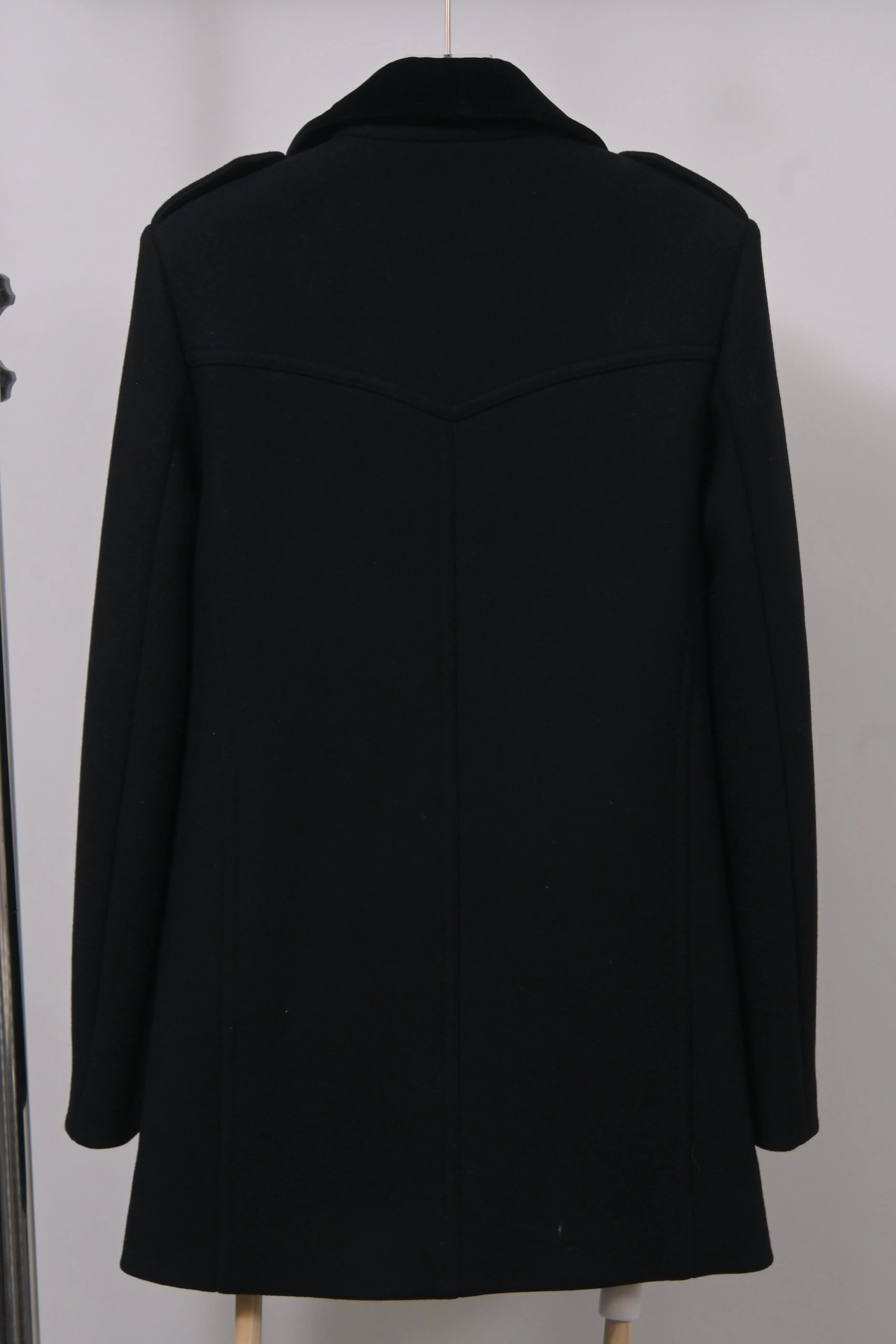 Saint Laurent Double-Breasted Short Coat in Black Wool