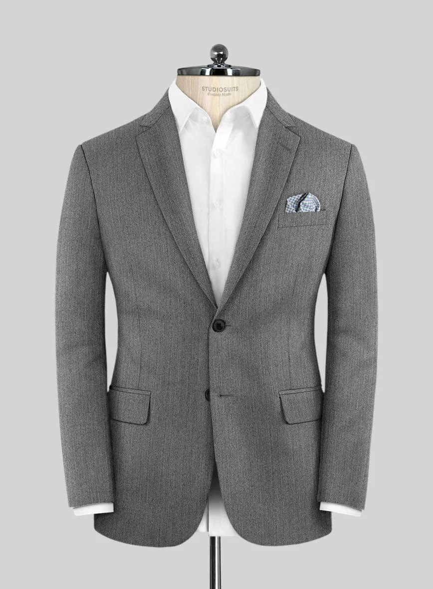 Scabal Lauchi Herringbone Gray Wool Jacket