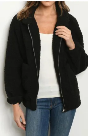 Sherpa Style Black Zip Jacket