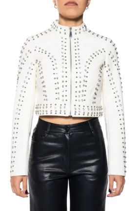 SILVIA-NEW WHITE CRYSTAL MOTO JACKET