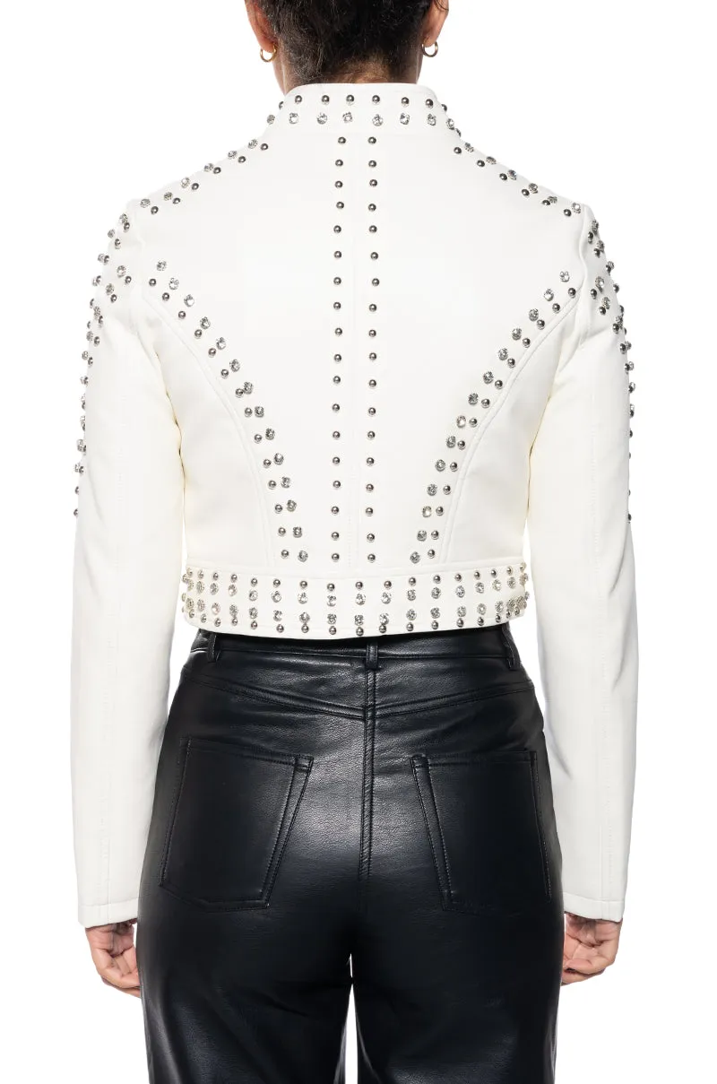 SILVIA-NEW WHITE CRYSTAL MOTO JACKET