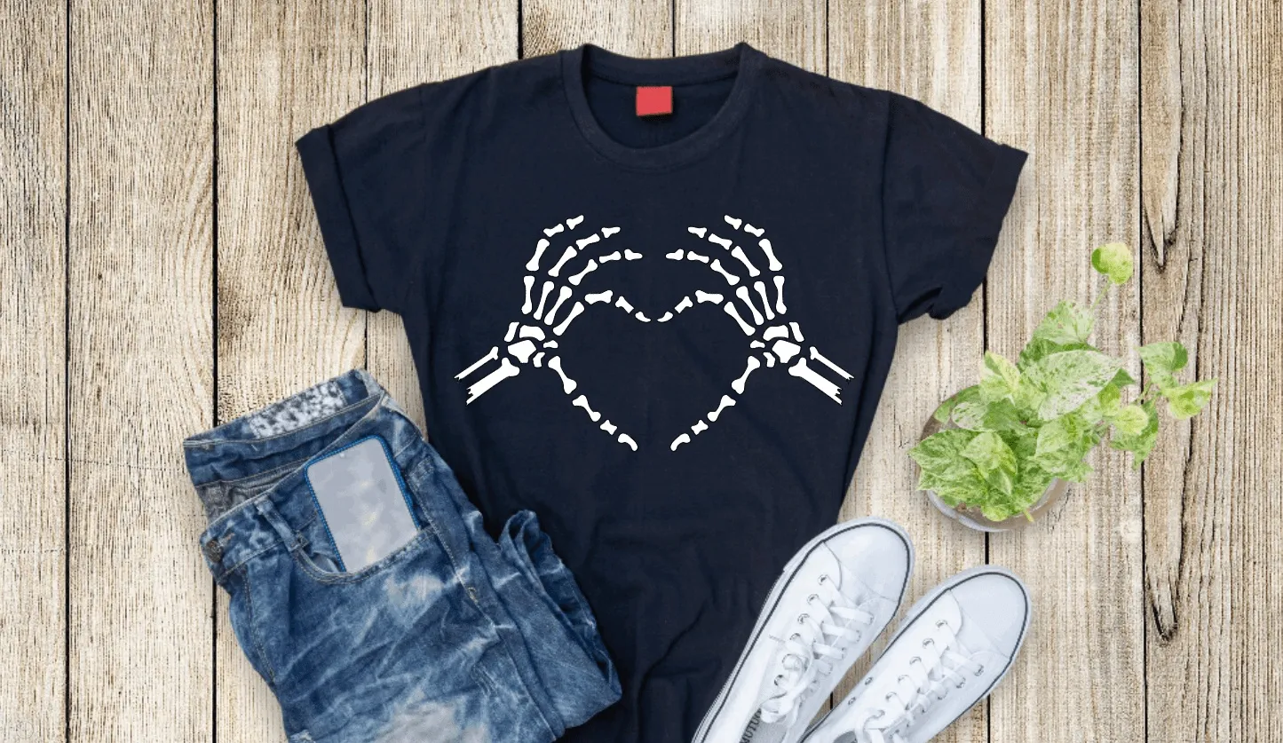 Skeleton Heart Hands T-Shirt for Him and Her