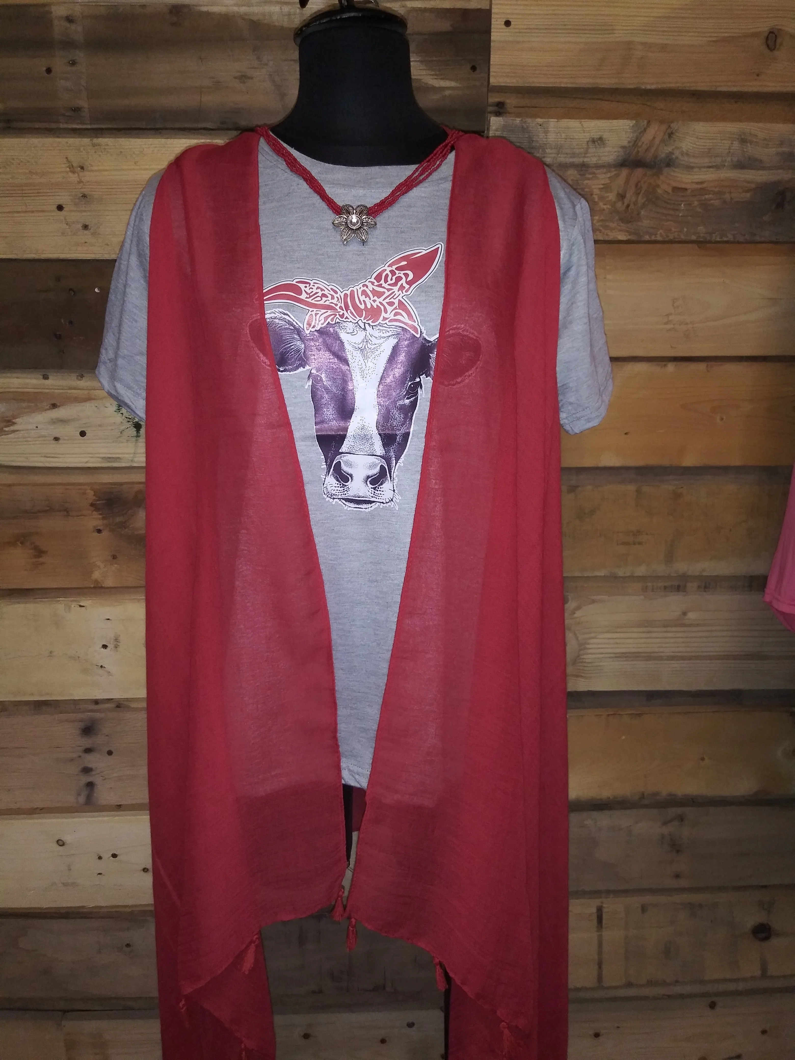 Solid Red Vest With Tassels #6306