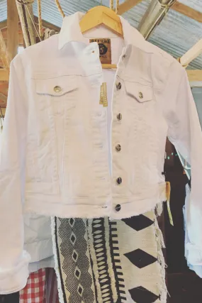 STRETCH DENIM CROPPED JACKET - WHITE