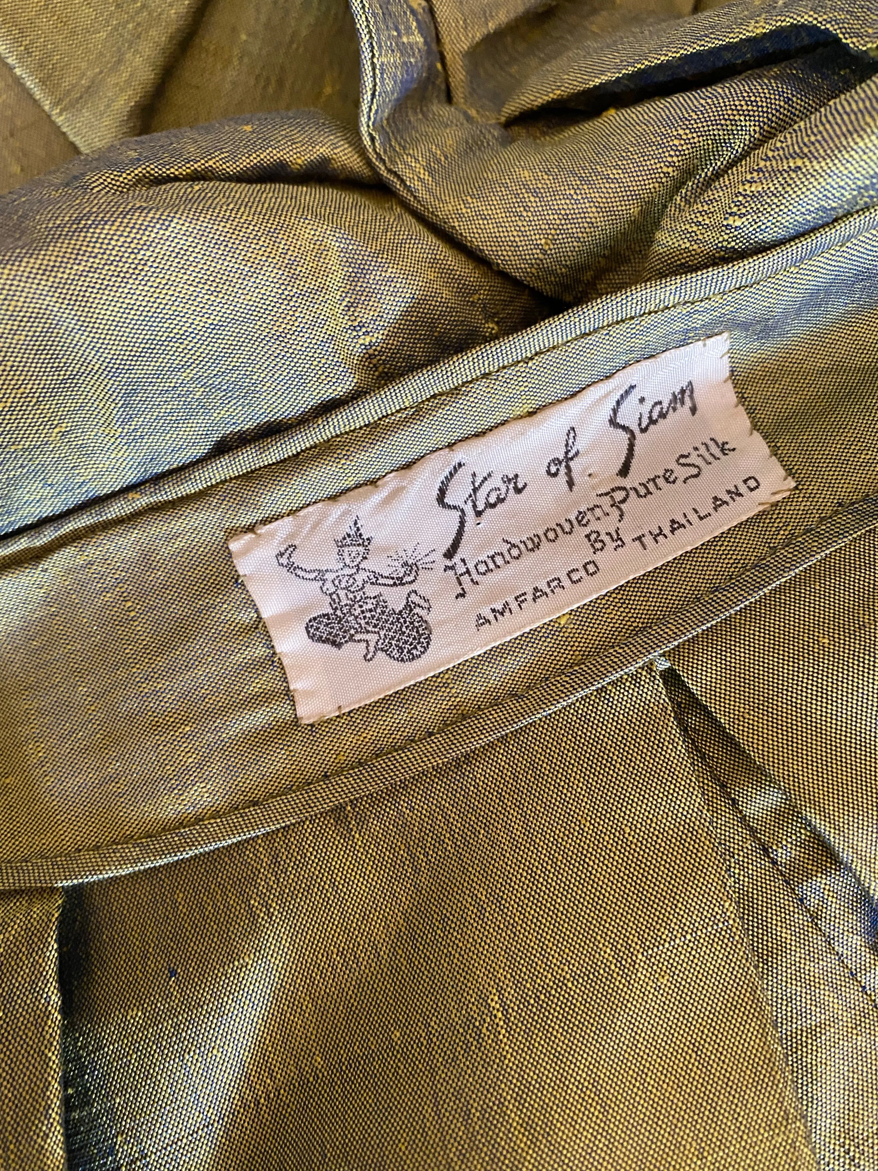 Stunning 1950's Star of Siam Iridescent Autumn Green Silk Cocoon Coat / ML