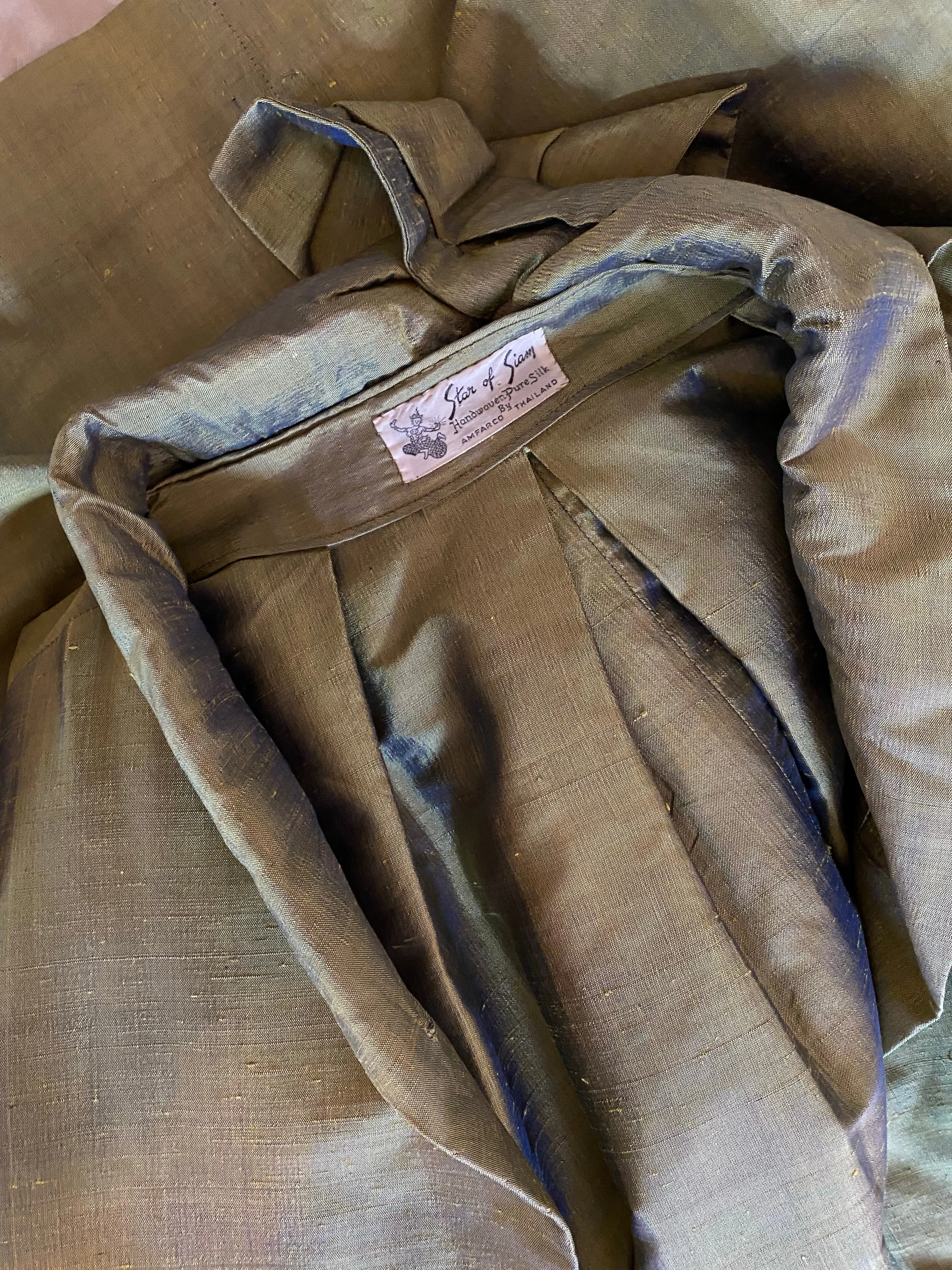 Stunning 1950's Star of Siam Iridescent Autumn Green Silk Cocoon Coat / ML