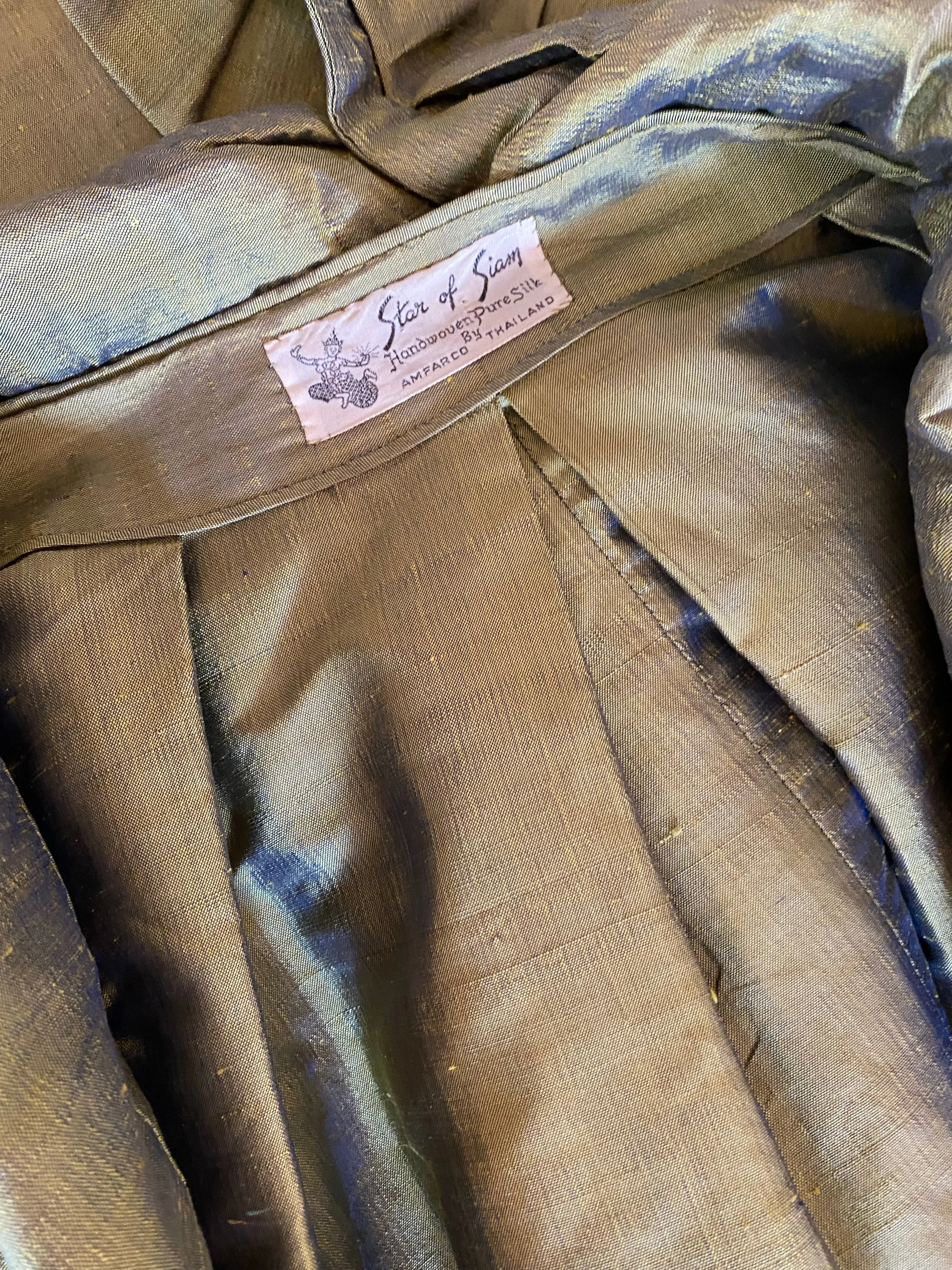 Stunning 1950's Star of Siam Iridescent Autumn Green Silk Cocoon Coat / ML