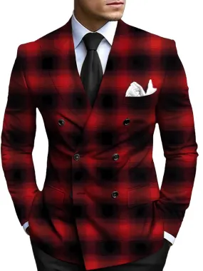 Stylish Plaid Print Casual Double Breasted Blazer