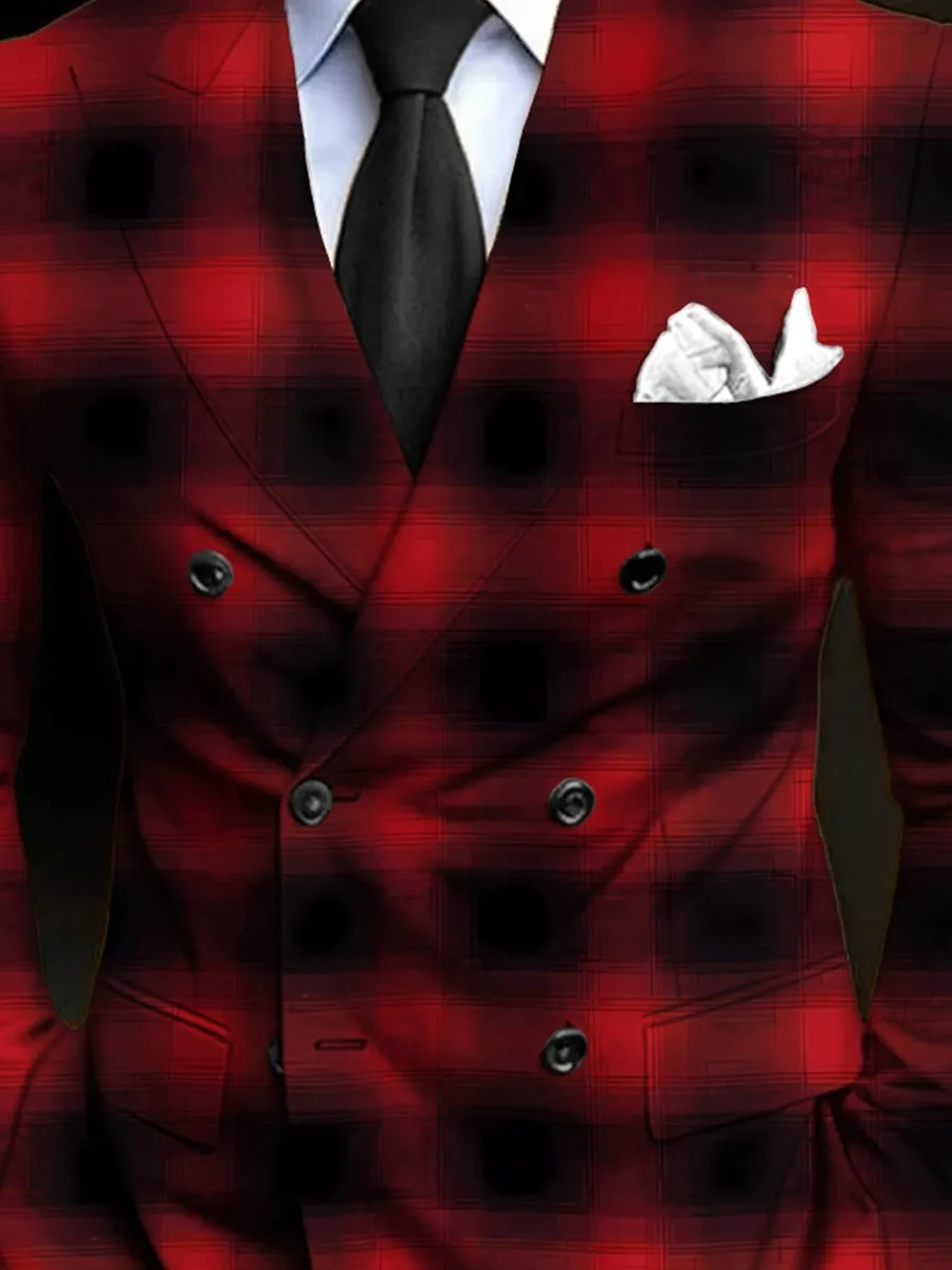 Stylish Plaid Print Casual Double Breasted Blazer