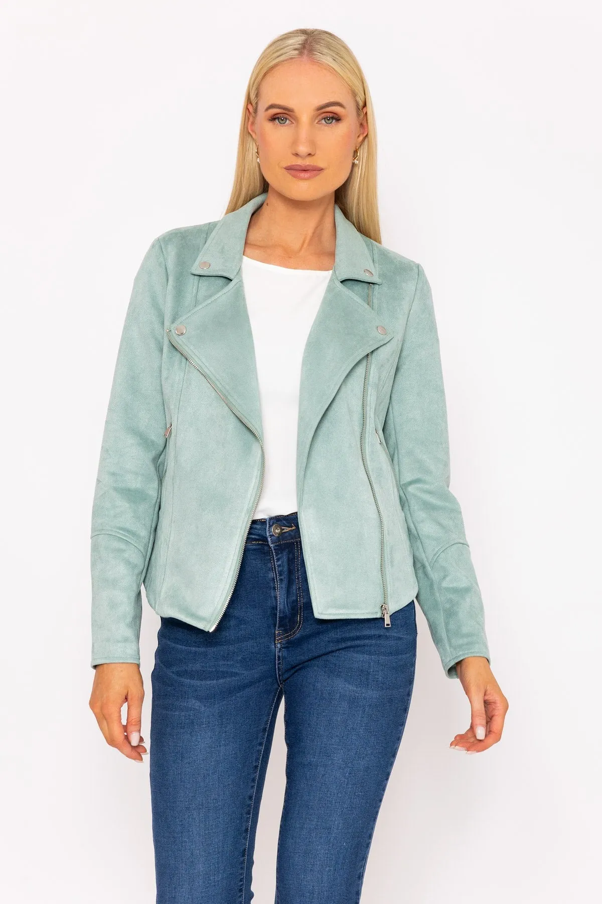 Suede Biker Jacket in Sage