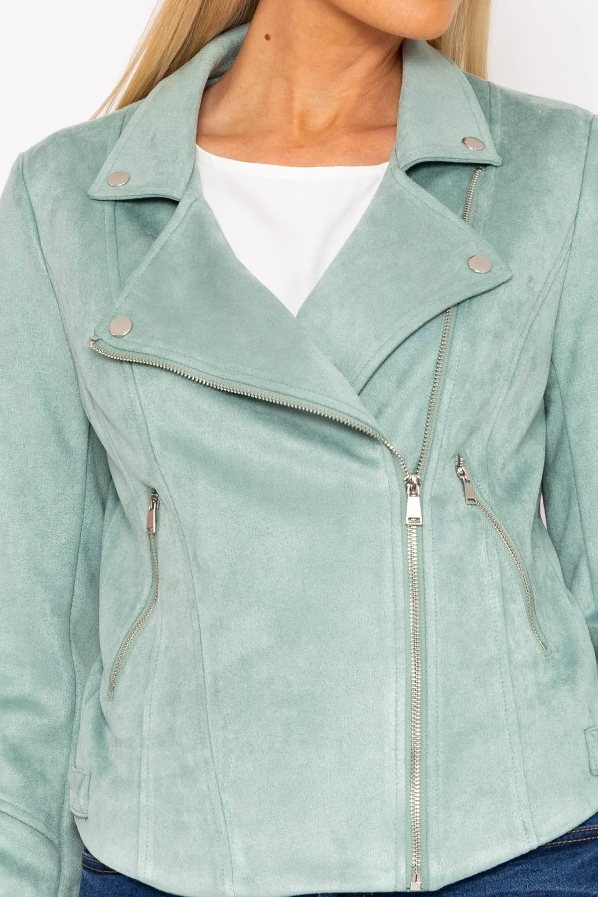 Suede Biker Jacket in Sage