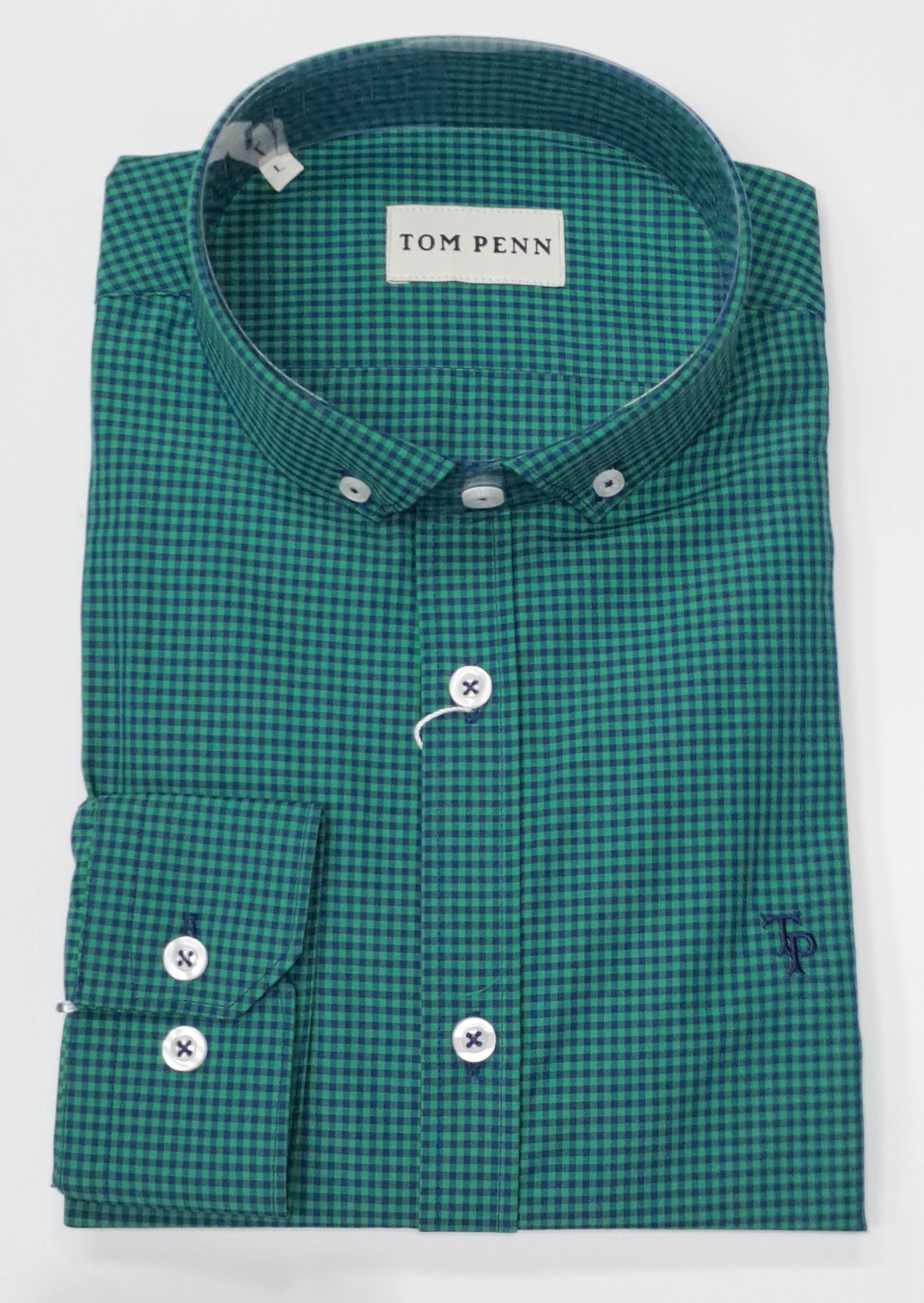 Tom Penn Long Sleeved Check Shirt 844 - Green
