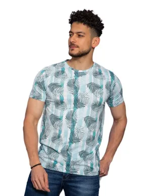 Tree-Fair Aqua Printed Round T-Shirt
