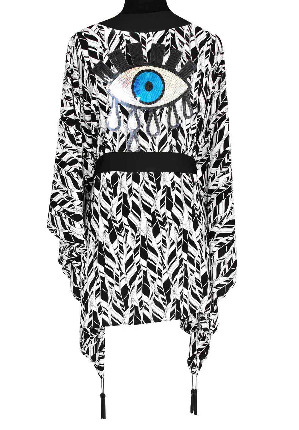 Tulum – Feathers Kimono Evil Eye (Black)
