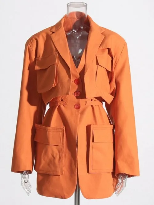 Twotwinstyle Orange Loose Blazer Jacket