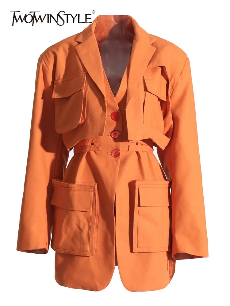 Twotwinstyle Orange Loose Blazer Jacket