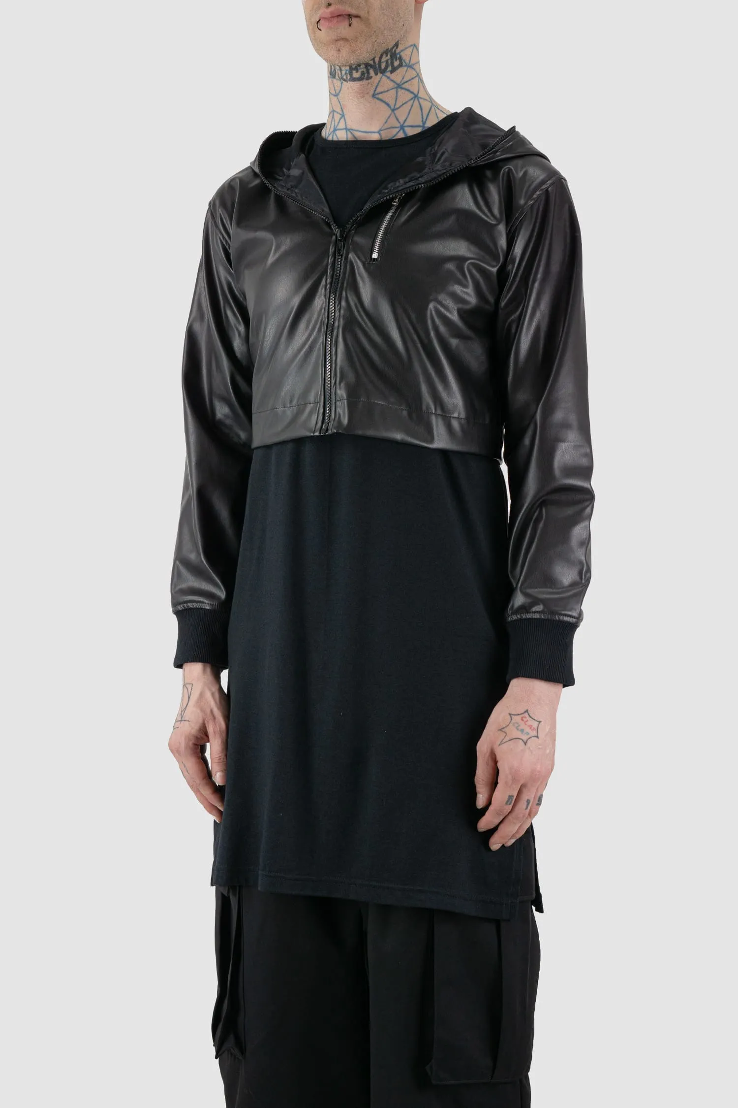 Vegan Leather Hooded Jacket