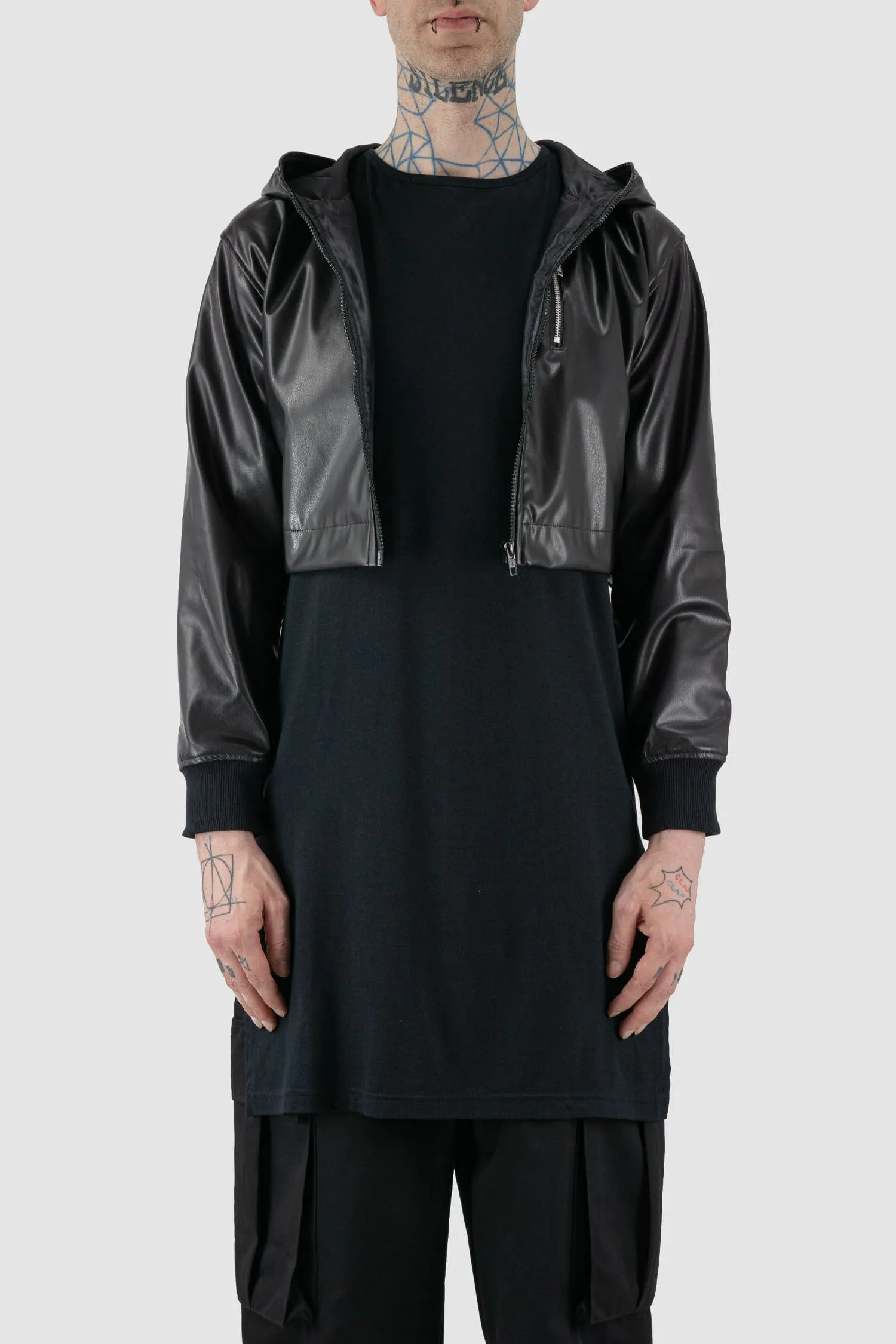 Vegan Leather Hooded Jacket