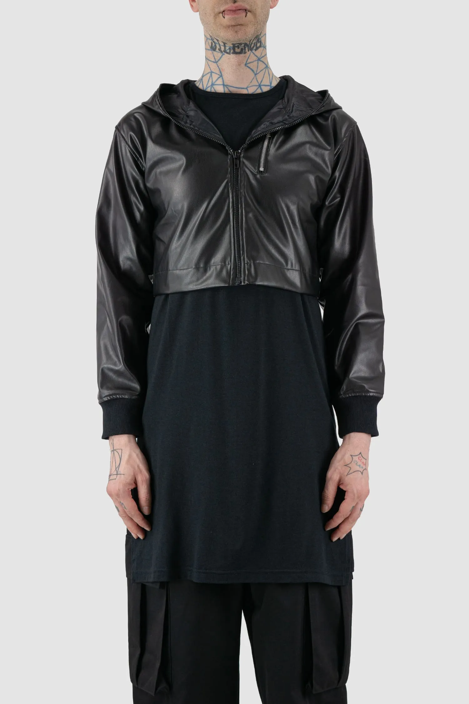 Vegan Leather Hooded Jacket