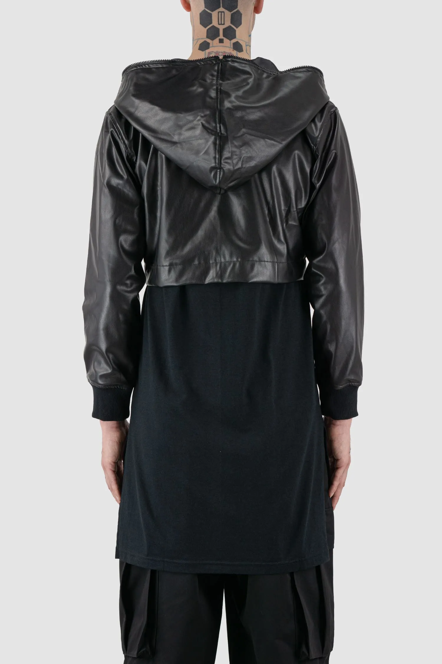 Vegan Leather Hooded Jacket