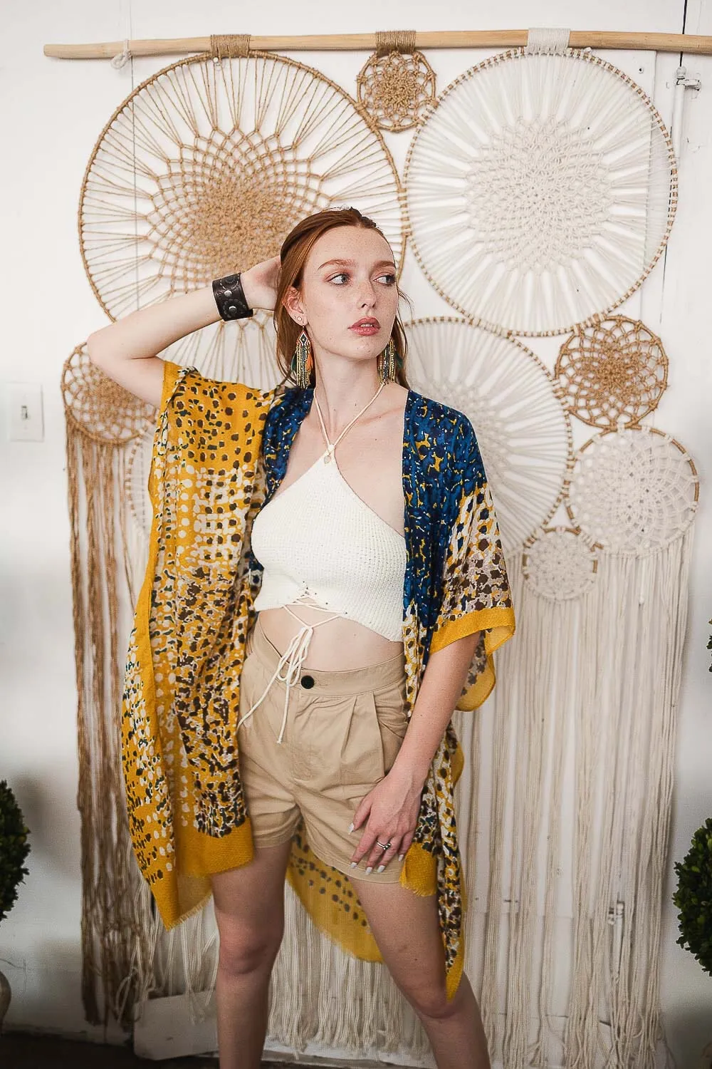 Vibrant Multicolor Frayed Kimono