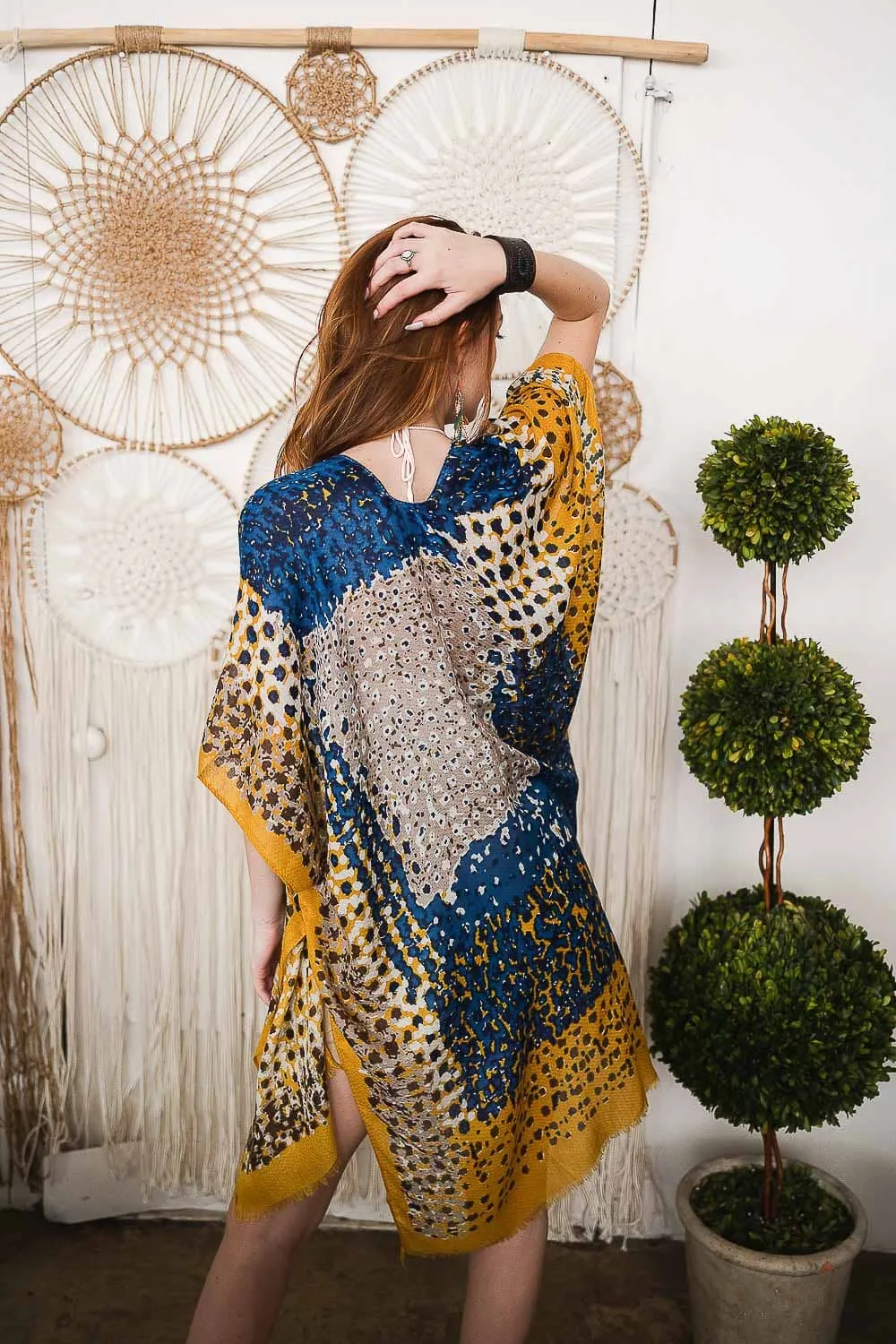 Vibrant Multicolor Frayed Kimono