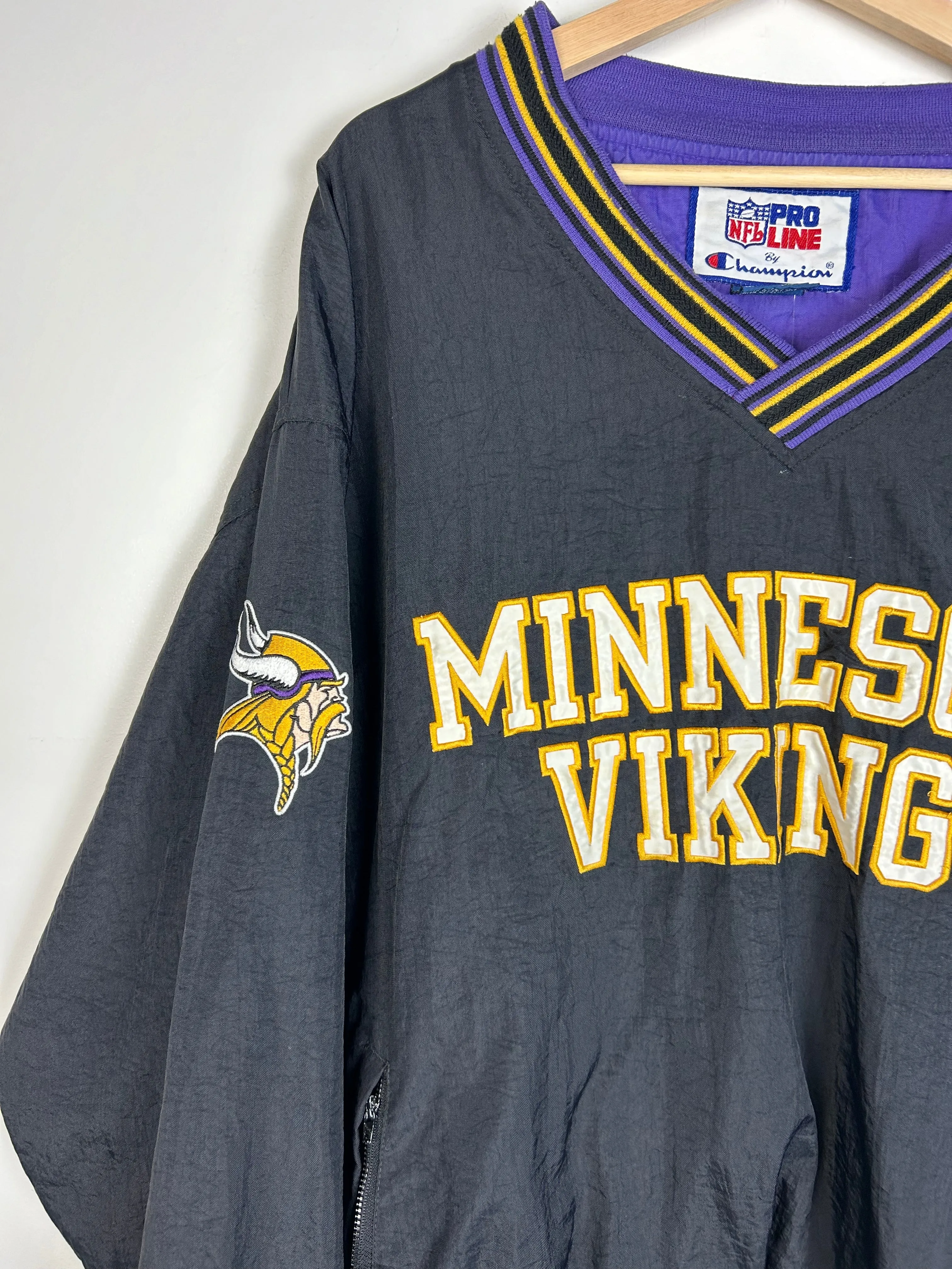 Vintage 90's Champion Minnesota Vikings Pro Line Black Pullover Windbreaker