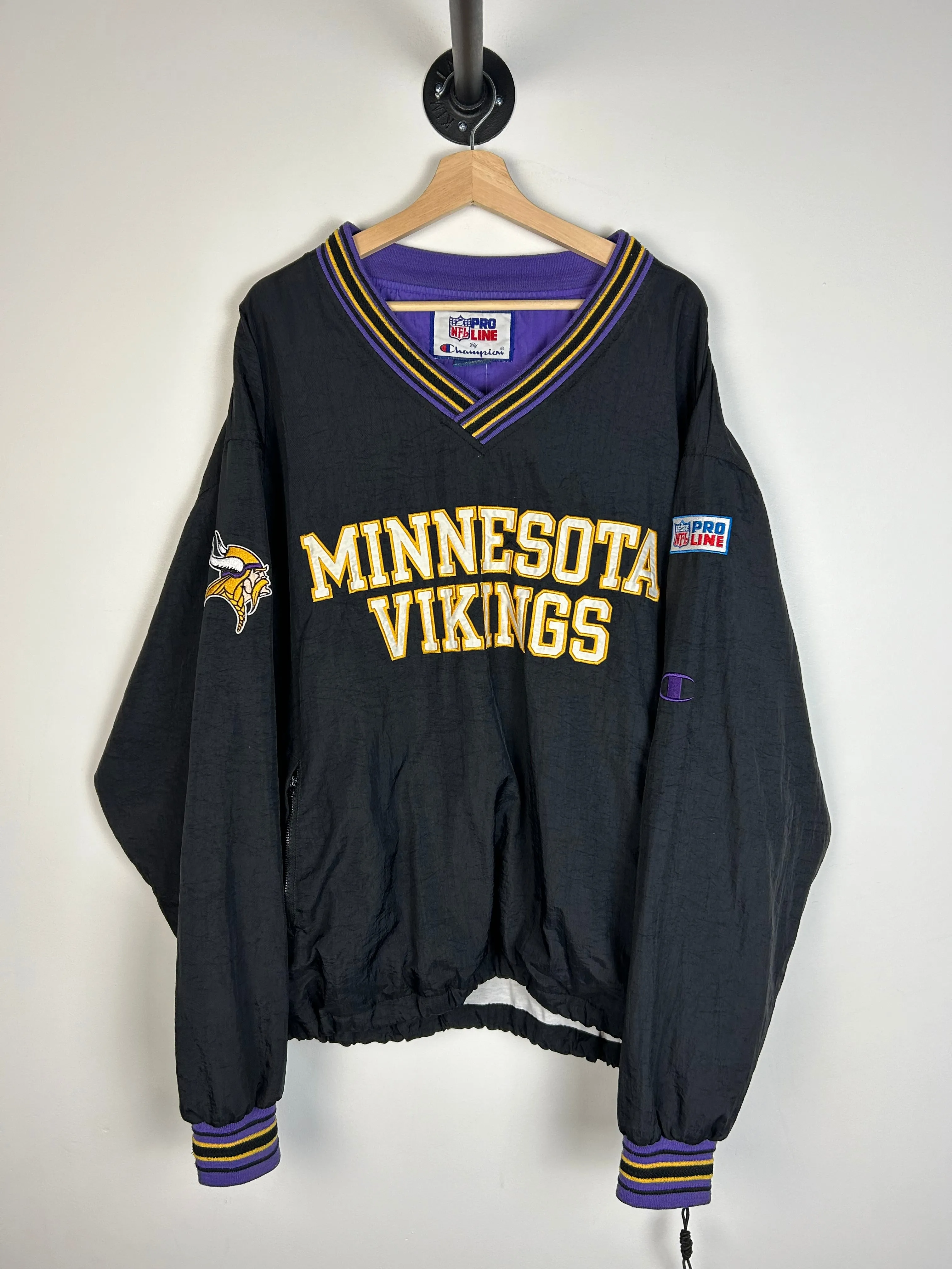 Vintage 90's Champion Minnesota Vikings Pro Line Black Pullover Windbreaker