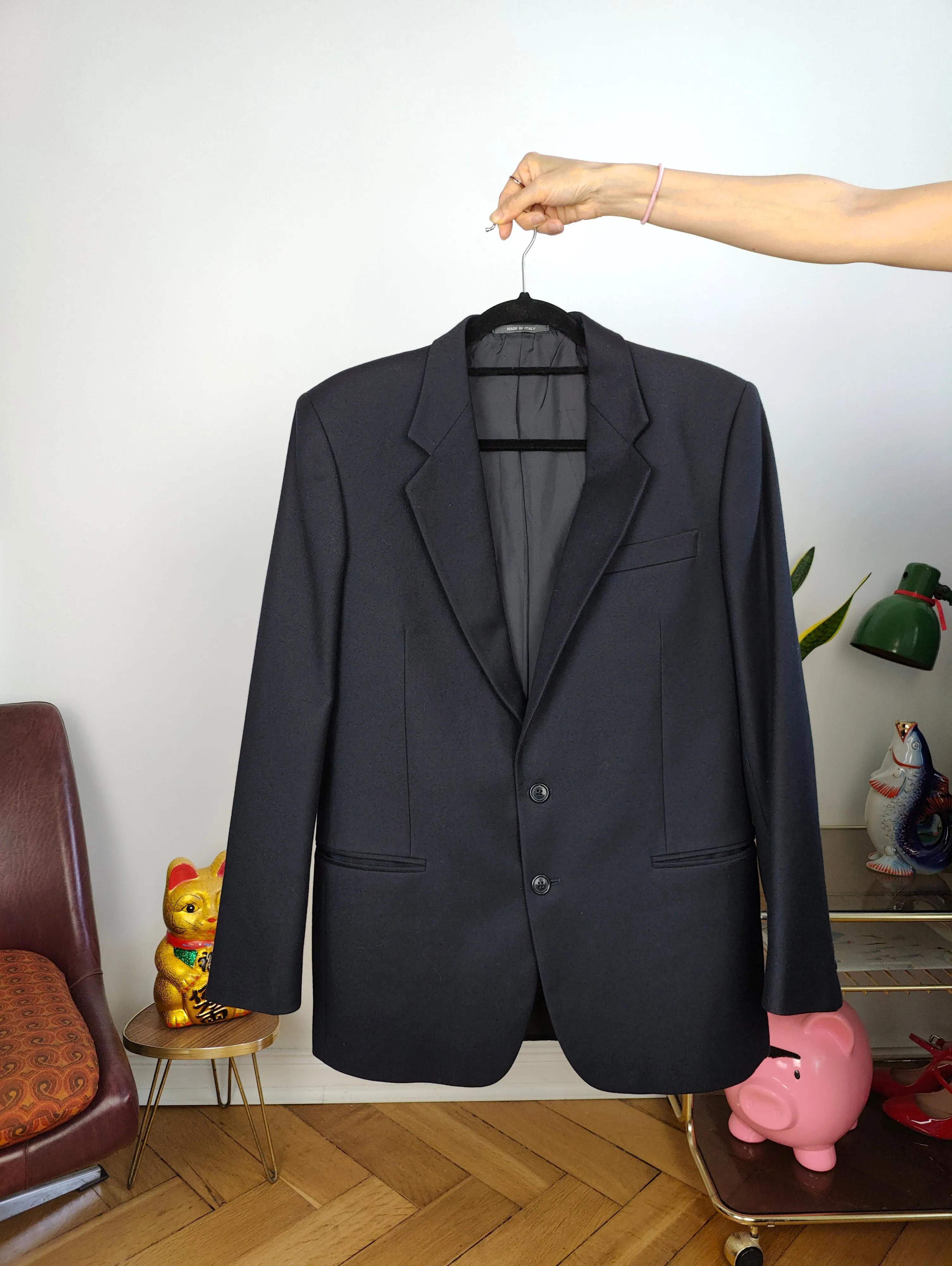 Vintage blazer jacket navy blue women unisex men M