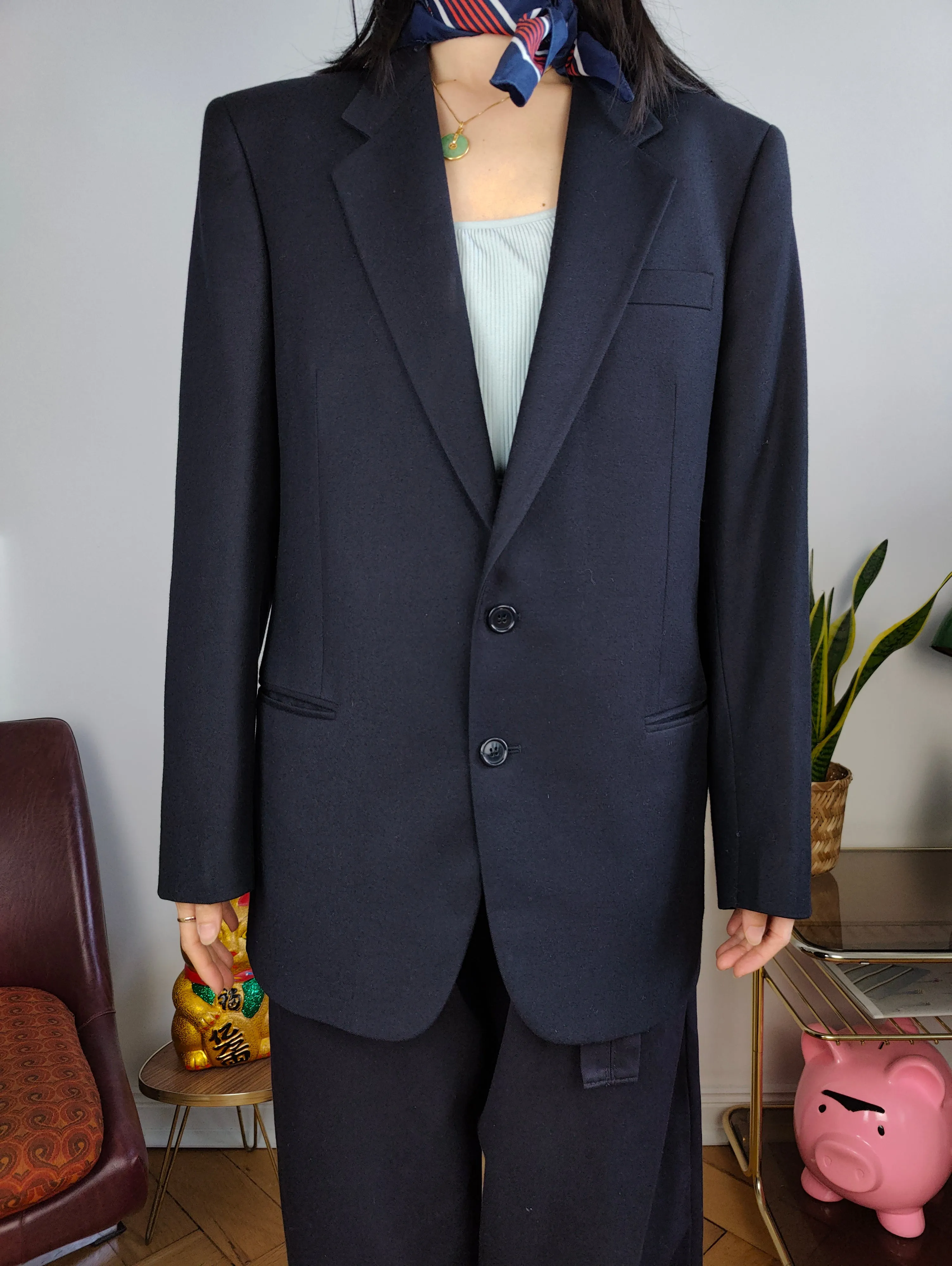 Vintage blazer jacket navy blue women unisex men M