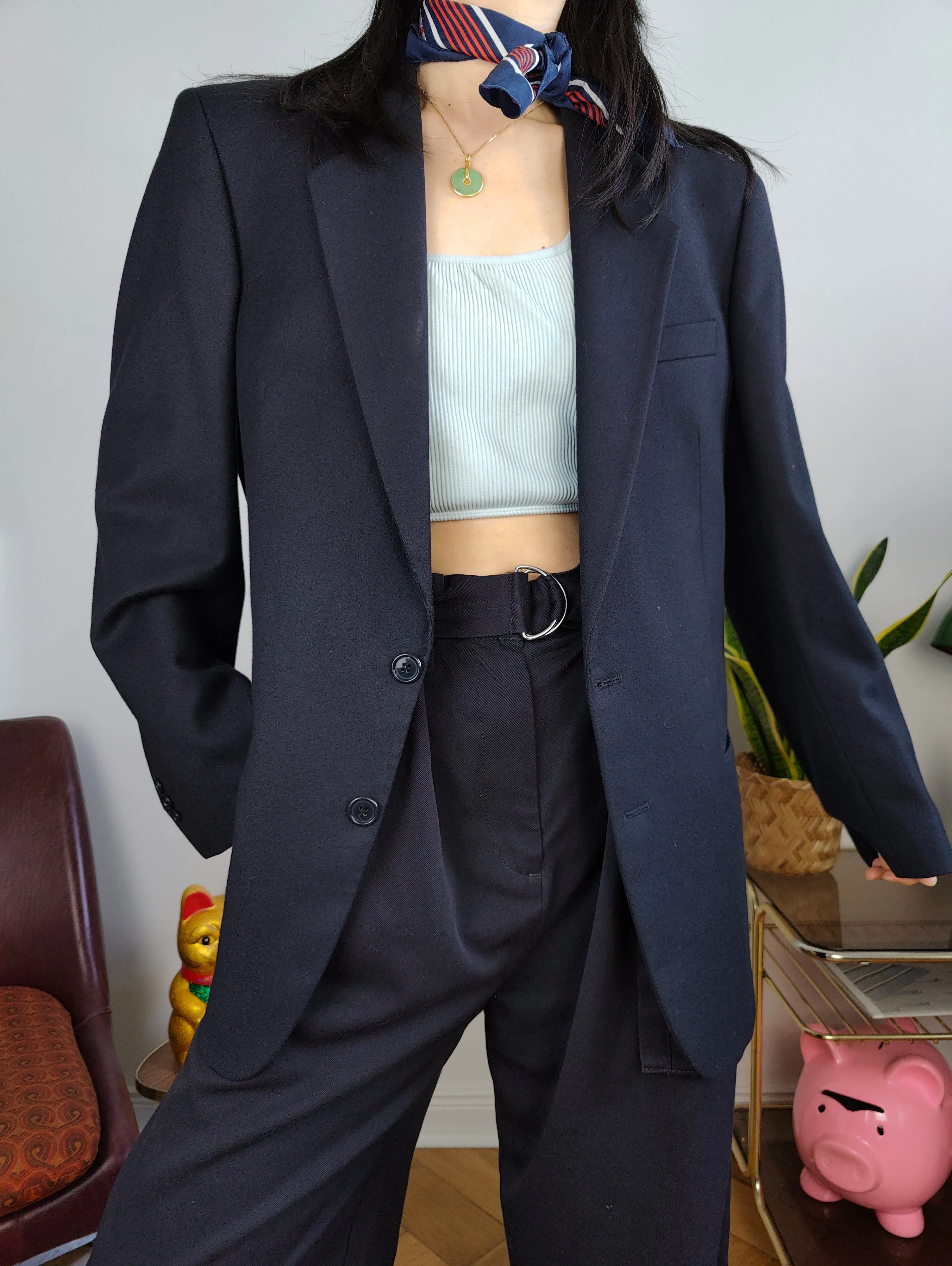 Vintage blazer jacket navy blue women unisex men M