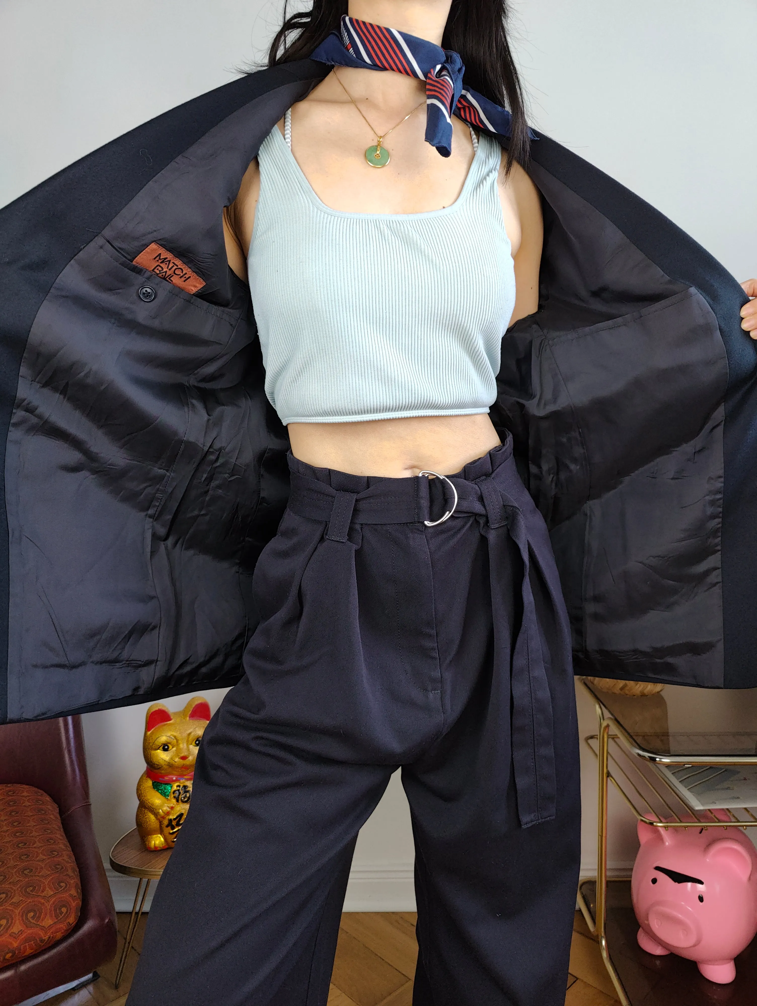 Vintage blazer jacket navy blue women unisex men M