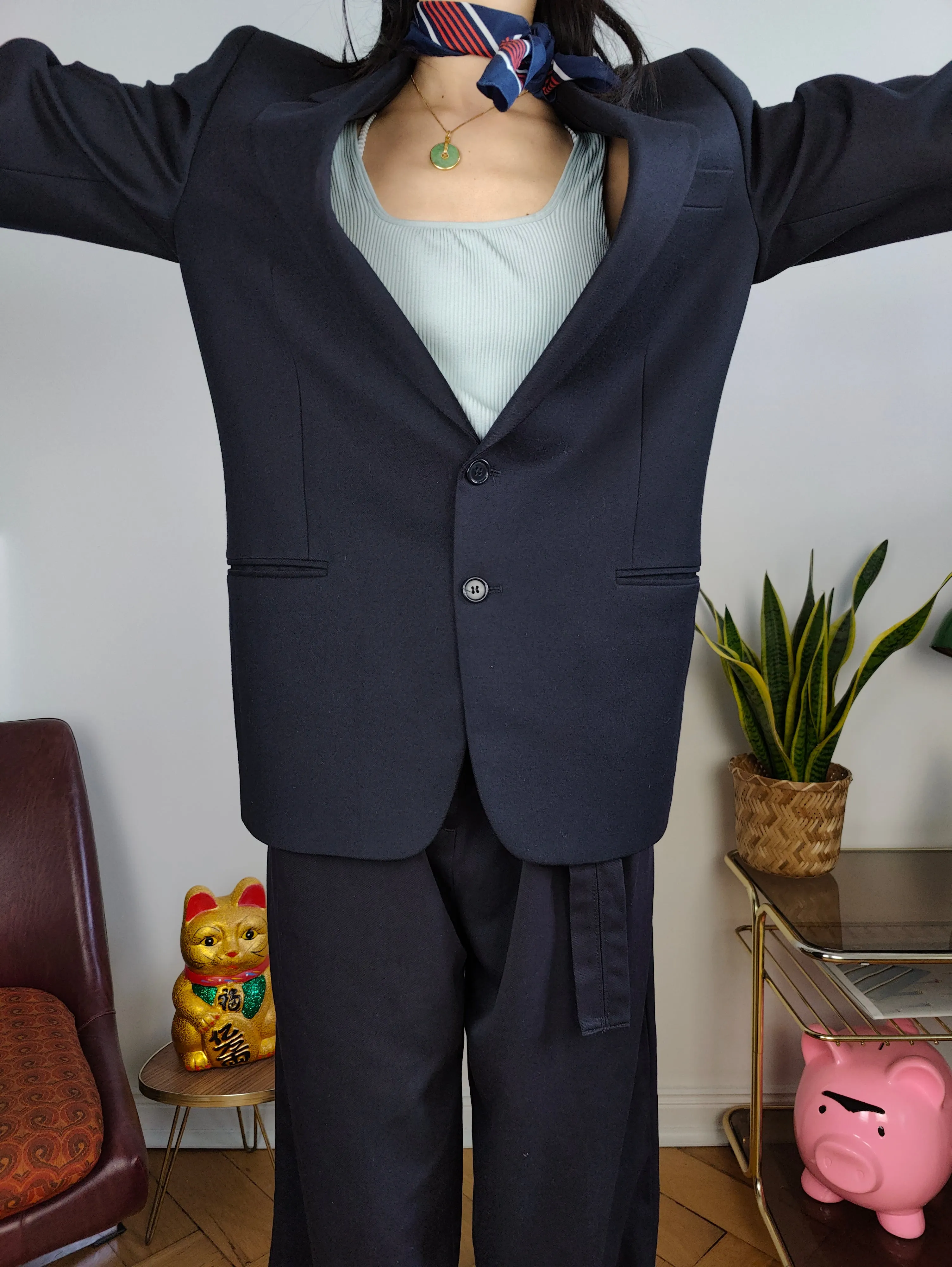 Vintage blazer jacket navy blue women unisex men M