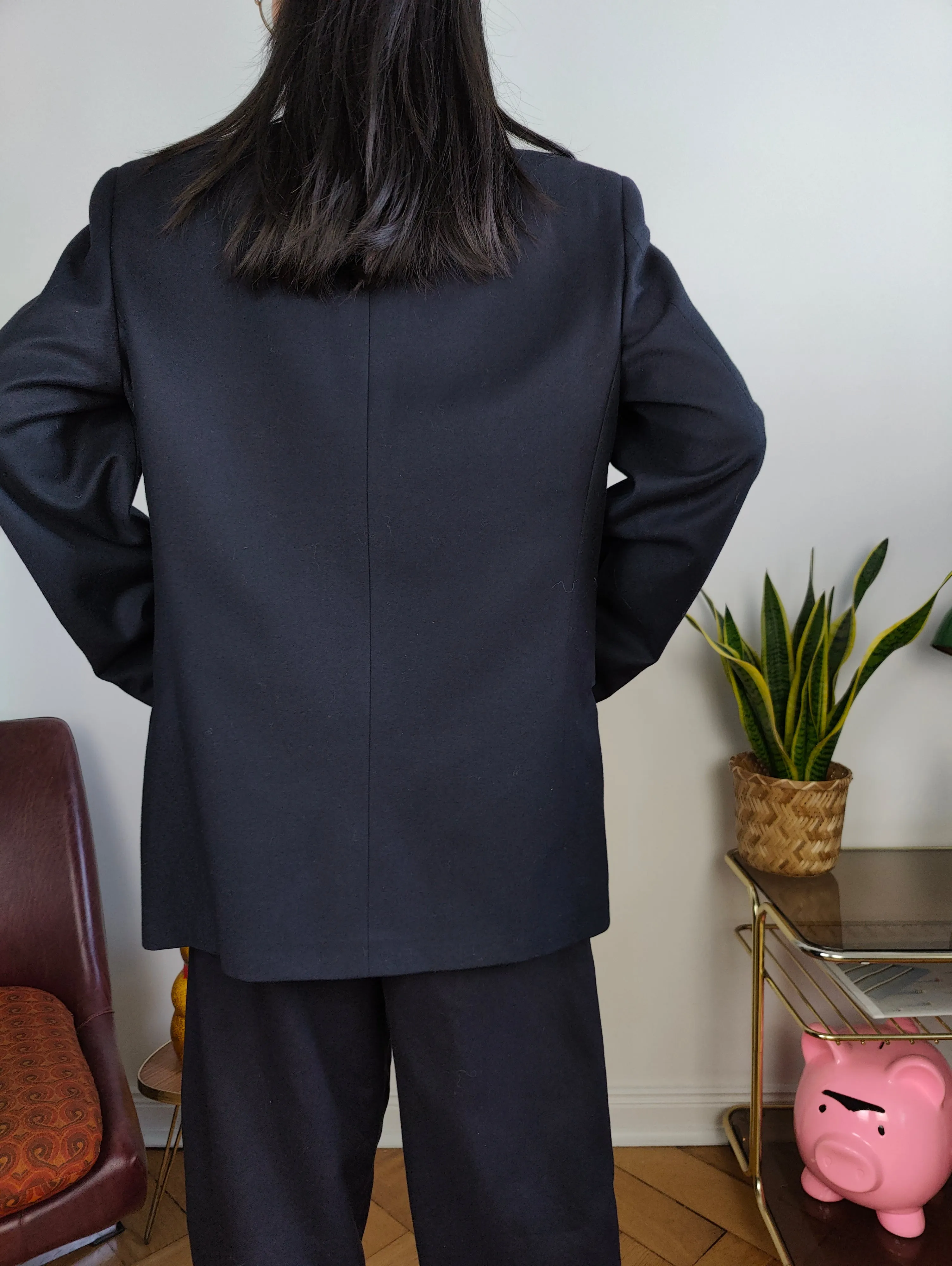 Vintage blazer jacket navy blue women unisex men M