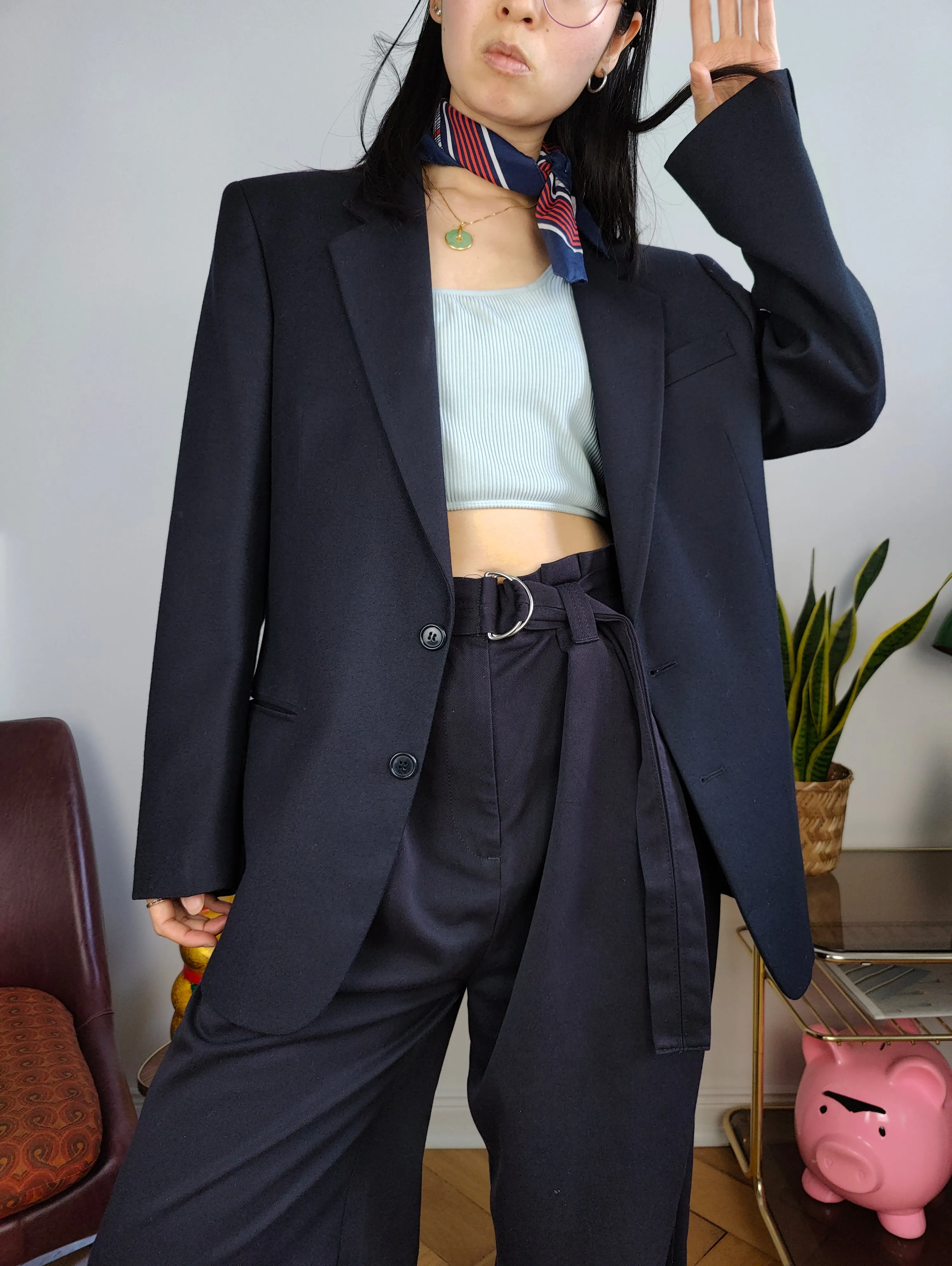 Vintage blazer jacket navy blue women unisex men M