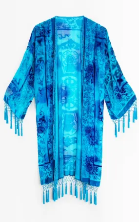 VINTAGE Blue Tassel Kimono Cardigan