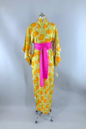 Vintage Chartreuse Silk Dot Kimono