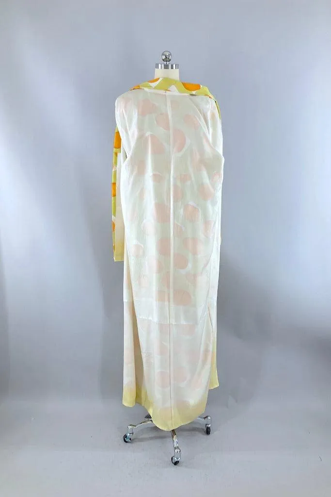 Vintage Chartreuse Silk Dot Kimono