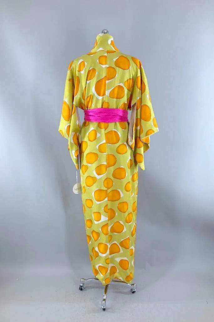 Vintage Chartreuse Silk Dot Kimono